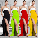 EVE Sexy Color Block High Split Maxi Dress GFDY-1327