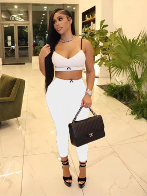 EVE Solid Color Sling Vest And Pants 2 Piece Set GFCF-1353