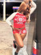 EVE Letter Print Sport Two Piece Shorts Set GFCF-1346