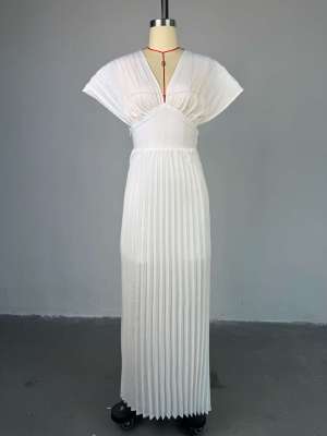 EVE Pleated V-neck Bat-sleeve Maxi Dress GCNE-HK72168
