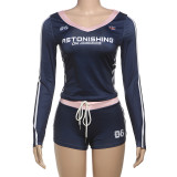EVE Fashion Printed Sexy V-Neck Long Sleeve Shorts Suit GZJQ-K24S56255