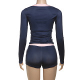 EVE Fashion Printed Sexy V-Neck Long Sleeve Shorts Suit GZJQ-K24S56255