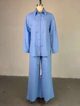 EVE Lapel Long Sleeve Beaded Shirt Pants Two Piece Set GCNE-HK72317