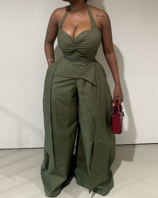 EVE V Neck Halterneck Wide Leg Jumpsuit GCNE-HK72347