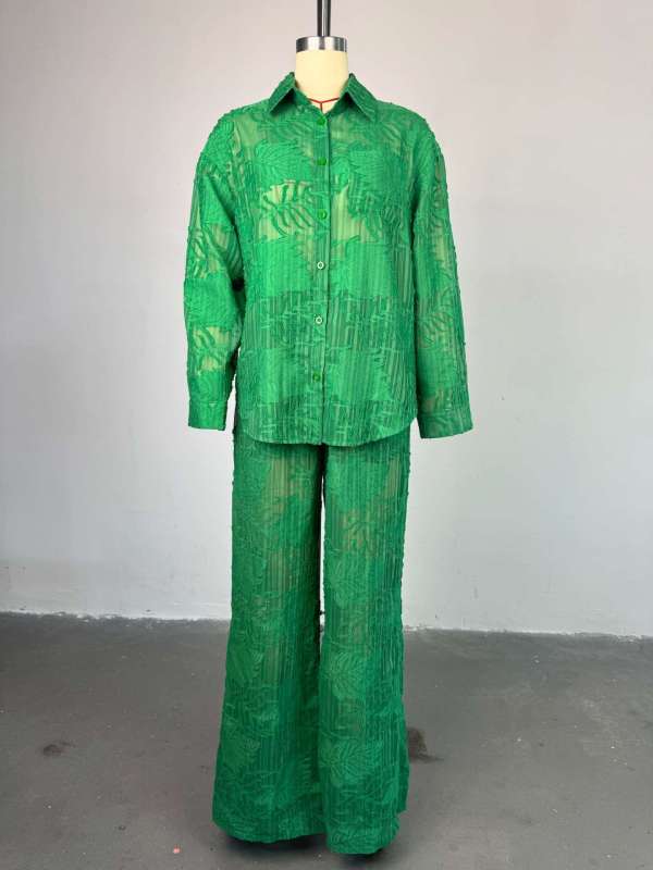 EVE Print Long Sleeve Shirt Straight Pants Suit GCNE-HK72261