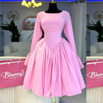 EVE Long Sleeve Strappy Tie A-Line Midi Dress GCNE-HK7922