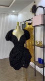 EVE V-Neck Bubble Sleeve Drawstring Mini Dress GCNE-HK72276