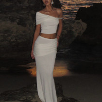 EVE Solid Color Slash Shoudler Slim Maxi Dress GZJQ-K25S67090