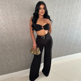 EVE Solid Color Sexy Halterneck Two Piece Pants Set YF-20181