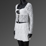 EVE Hollow Out Lace Tie Up Two Piece Skirts Set GNZD-51607SBD
