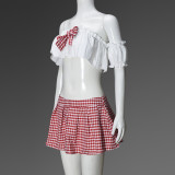 EVE Sexy Plaid Wrap Chest Pleated Skirt 2 Piece Set GNZD-51599SBD