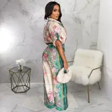 EVE Sexy V-Neck Vintage Print Jumpsuit YF-20154