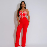 EVE Solid Color Print Wrap Chest Loose Pants Suit CYA-901745