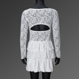 EVE Hollow Out Lace Tie Up Two Piece Skirts Set GNZD-51607SBD