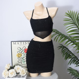 EVE Suspenders Wrap Chest Sexy Lace Up Two Piece Skirts Set GNZD-51621SBD