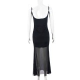 EVE Mesh Double Layer U Neck Sexy Sling Maxi Dress GNZD-51459DBD