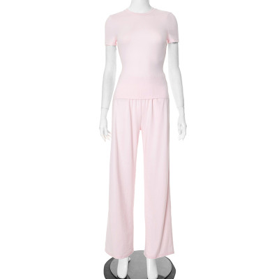 EVE Solid Color O Neck Loose Two Piece Pants Set GSZM-Y24ST593