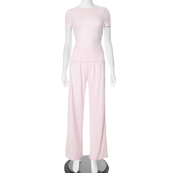 EVE Solid Color O Neck Loose Two Piece Pants Set GSZM-Y24ST593