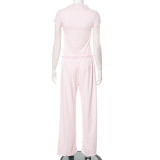 EVE Solid Color Short Sleeve Two Piece Pants Set GSZM-Y25ST104