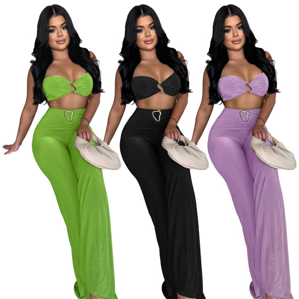 EVE Solid Color Sexy Halterneck Two Piece Pants Set YF-20181