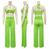 EVE Solid Color Sexy Halterneck Two Piece Pants Set YF-20181