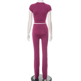 EVE Contrast Color Zipper Tops Micro Flare Pants Suit MXBF-D25ST097