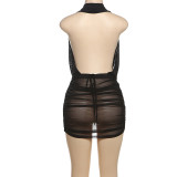 EVE Deep V Neck Halterneck Backless Skirt Suit DLSF-K25S63877