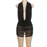 EVE Deep V Neck Halterneck Backless Skirt Suit DLSF-K25S63877