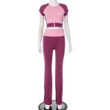 EVE Contrast Color Zipper Tops Micro Flare Pants Suit MXBF-D25ST097