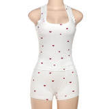EVE Love Print Tank Top Shorts Pajamas Two Piece Set DLSF-K25S63530