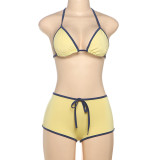 EVE Color Block Tie Up Bikinis Two Piece Short Set DLSF-K25S63780