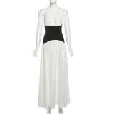 EVE Sexy V Neck Halterneck Color Block Maxi Dress DLSF-K25D66724
