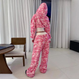 EVE Print Cardigan Hooded Coat And Pants Suit GLJS-B8306