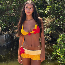 EVE Suspender Knit Color Block Shorts Two-piece Set DLSF-W24S67503