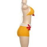 EVE Suspender Knit Color Block Shorts Two-piece Set DLSF-W24S67503