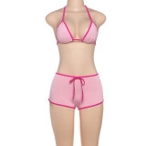 EVE Color Block Tie Up Bikinis Two Piece Short Set DLSF-K25S63780
