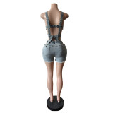 EVE Wrap Strappy Denim Vest Shorts Set MEM-88637