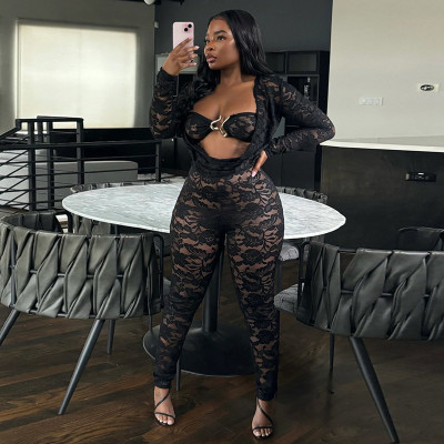 EVE Long Sleeve Lace Tight Two Piece Pants Set DLSF-K25Q64785