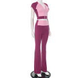 EVE Contrast Color Zipper Tops Micro Flare Pants Suit MXBF-D25ST097