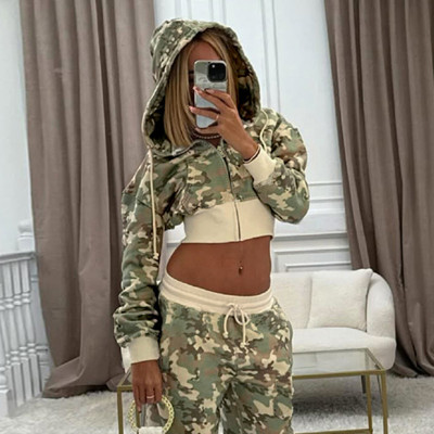 EVE Print Cardigan Hooded Coat And Pants Suit GLJS-B8306