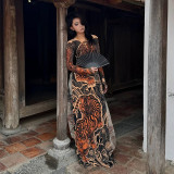 EVE Print Mesh Long Sleeve Split Maxi Dress DLSF-K24L62342