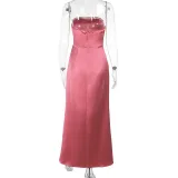 EVE Tube Top Sexy Backless Satin Maxi Dress FL-YJ25003PFO