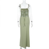 EVE Sexy Lace Patchwork Sling Slim Maxi Dress FL-JY25029DGO
