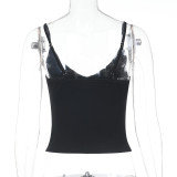 EVE Lace Patchwork V Neck Sling Tank Tops FL-ZX25015PFO