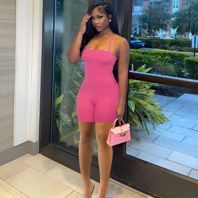 EVE Solid Color Backless Halterneck Romper LM-8432