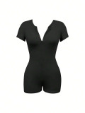 EVE Solid Color Zipper Yoga Romper GBGF-5067
