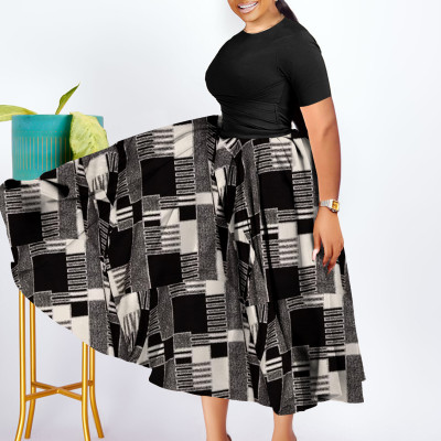 EVE Plus Size Print Pleated Big Swing Maxi Dress NNWF-8071