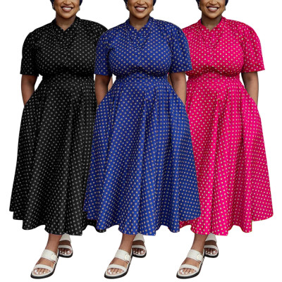 EVE Plus Size Polka Dot Print Big Swing Maxi Dress NNWF-8079