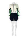EVE Contrast Color Zipper Long Sleeve Shorts Sport Suit CH-25022