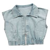 EVE Fashion Denim Sleeveless Tops Loose Pant Suit AIL-314